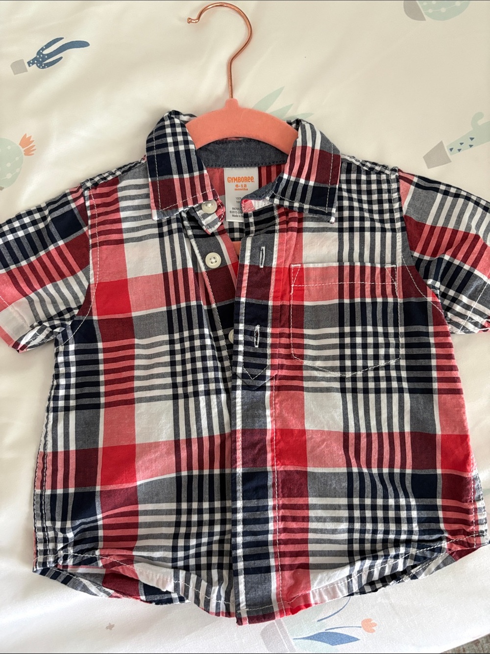 Gymboree Red, Navy & White Plaid Short-Sleeve Button-Down Shirt